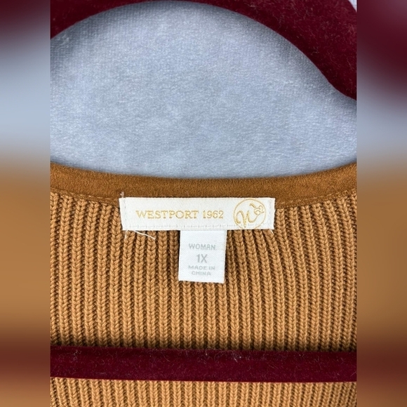 Westport 1962 drape open front cardigan suede knit sweater brown long sleeve 1X - Picture 2 of 7